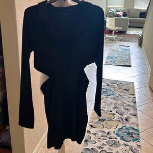 Urban Outfitters Women's L Gwen Long Sleeve Collared Cutout Mini Dress Black Rib